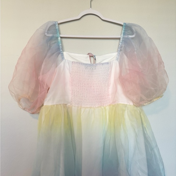 Eloquii Ombre Pastel Rainbow Mini Dress Sheer Babydoll Unicorn Spring Sz 20 - Picture 10 of 12